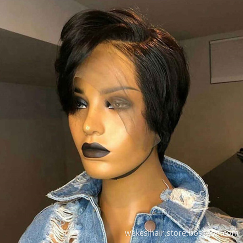 Hot Beauty 13x4 Lace Front Pixie Cut Short Curly Bob Wig Preplucked Brazilian Remy Human Hair Extensions Wigs For Black Women
